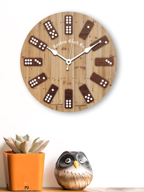 

RANDOM Brown & White Printed 30.48 cm New Modern Rustic Wooden Analogue Wall Clock
