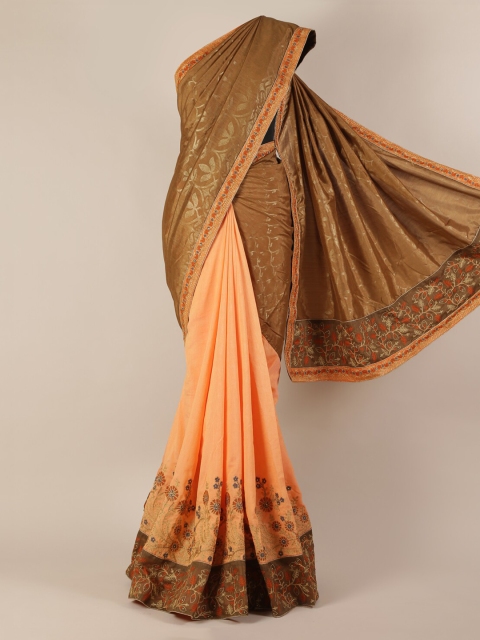 

Pothys Brown & Peach-Coloured Jute Silk Printed Saree