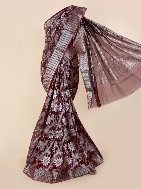 

Pothys Purple & Silver-Toned Silk Cotton Woven Design Saree