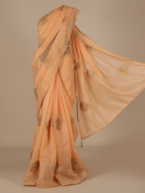 

Pothys Peach-Coloured Solid Poly Chiffon Saree