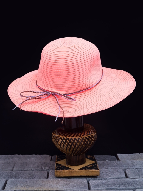 

Golden Peacock Women Pink Woven-Design Straw Sun Hat