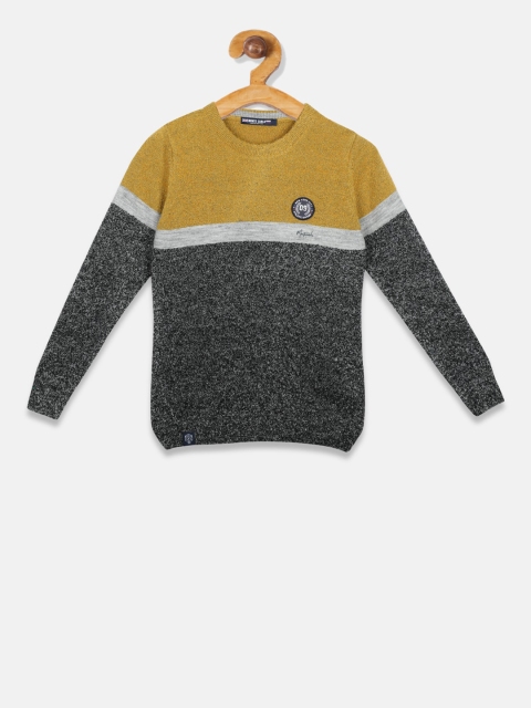 

Monte Carlo Boys Mustard Yellow & Charcoal Grey Colourblocked Pullover Sweater