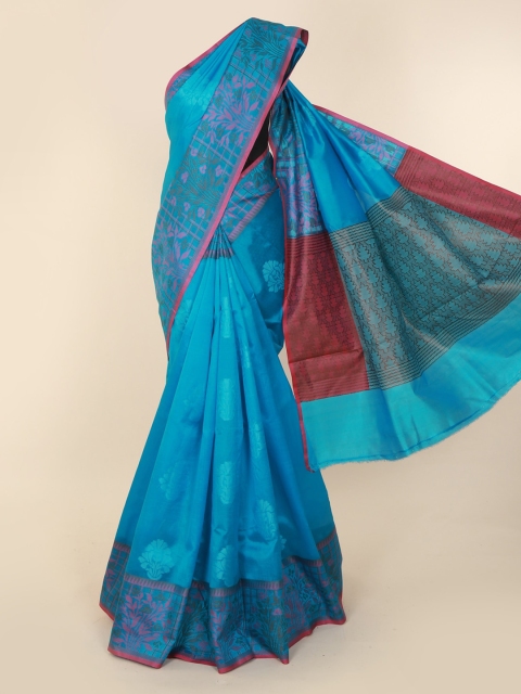 

Pothys Blue Jute Silk Printed Tussar Saree