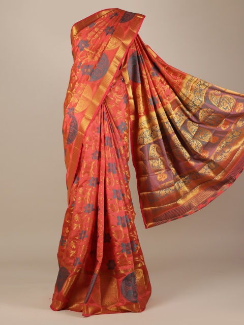 

Pothys Rust Orange Woven Design Jute Silk Saree