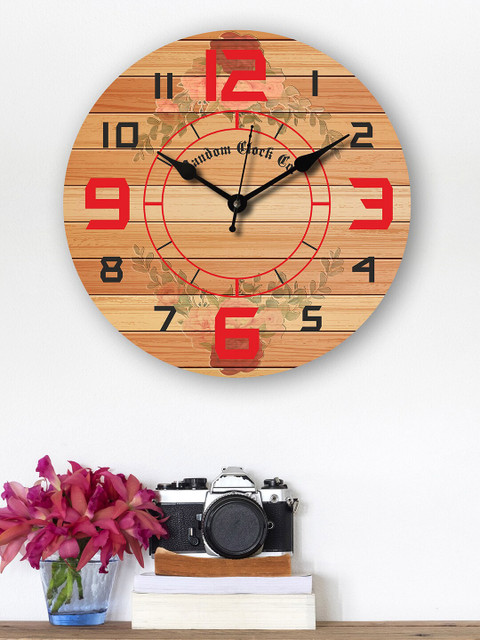 

RANDOM Brown & Red Printed "Bukhe" Wooden Wall Clock