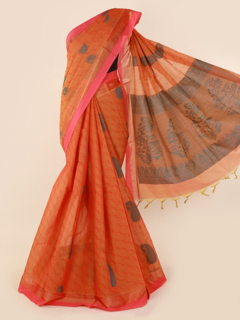 

Pothys Orange & Pink Pure Cotton Woven Design Saree