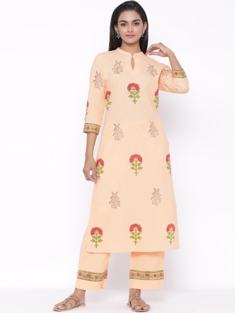 

fabGLOBAL Women Peach-Coloured Printed Kurta with Palazzos