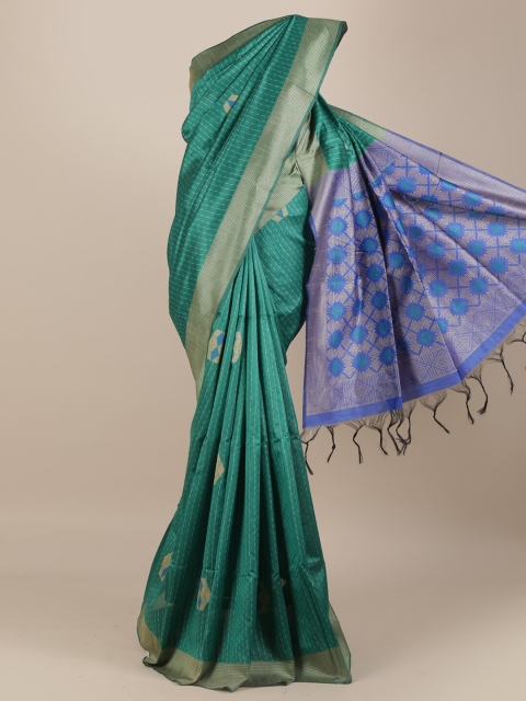 

Pothys Green Checked Jute Silk Saree