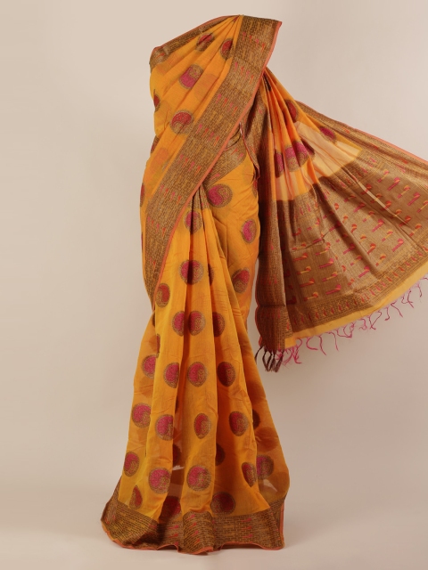 

Pothys Mustard Printed Jute Silk Saree