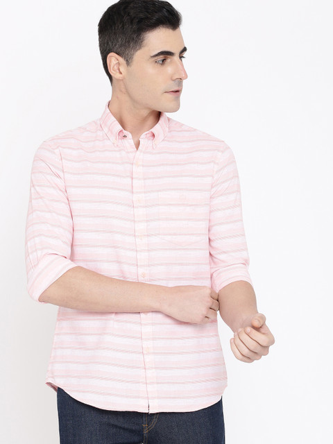

True Blue Men Pink Regular Fit Striped Casual Shirt
