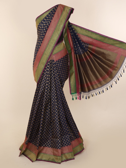 

Pothys Blue Art Silk Checked Banarasi Saree