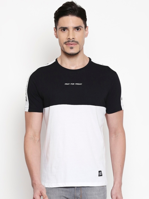

People Men White Colourblocked Round Neck Cotton T-shirt