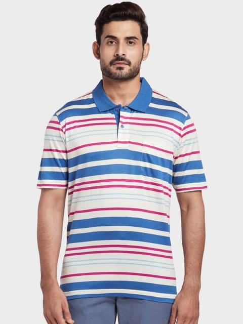

ColorPlus Men Blue Striped Polo Collar T-shirt