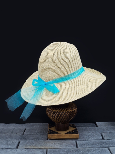 

Golden Peacock Women Beige & Blue Woven-Design Straw Sun Hat