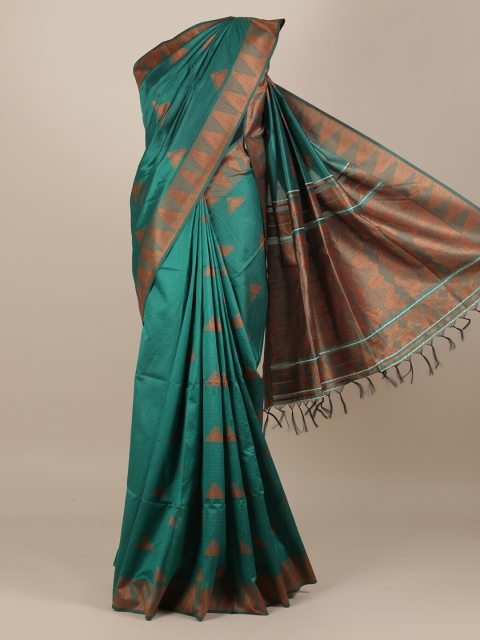 

Pothys Green Checked Jute Silk Saree