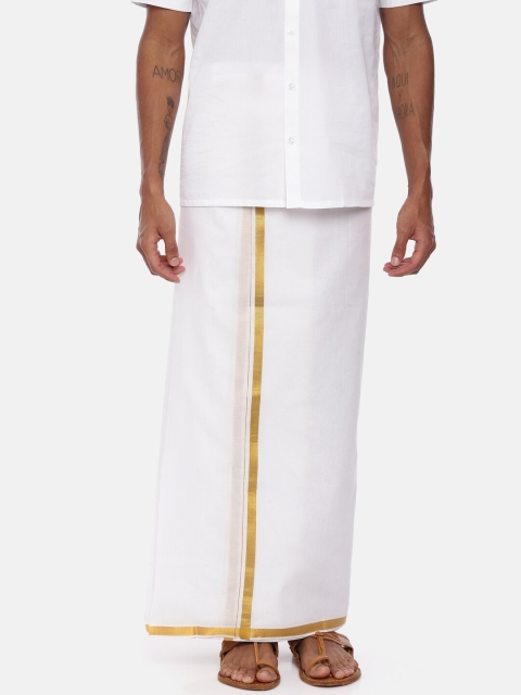 

UATHAYAM Men White Solid Dhoti