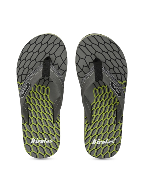 

HIROLAS Men Grey & Green Printed Thong Flip-Flops