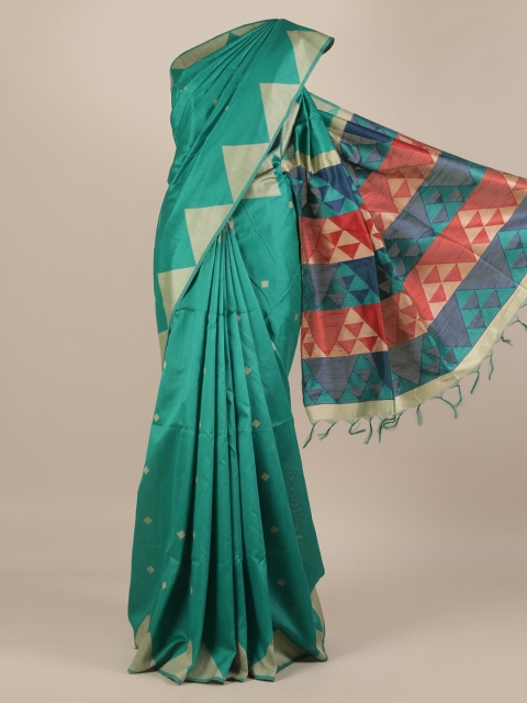 Pothys Green Checked Jute Silk Saree