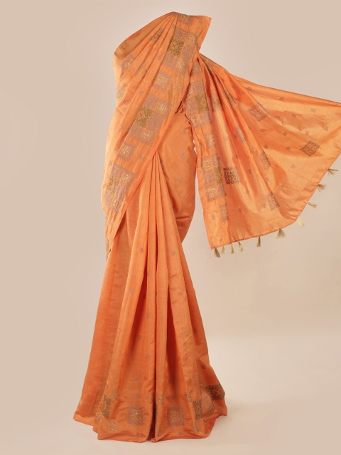 

Pothys Orange Woven Design Jute Silk Saree