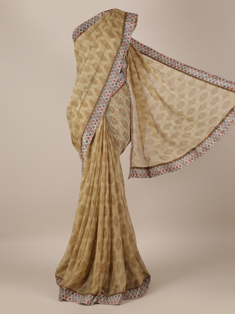 

Pothys Brown Printed Poly Georgette Saree