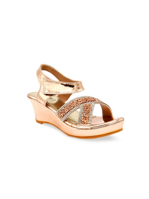 

Jazzy Juniors Girls Rose Gold & Gold-Toned Embellished Wedges