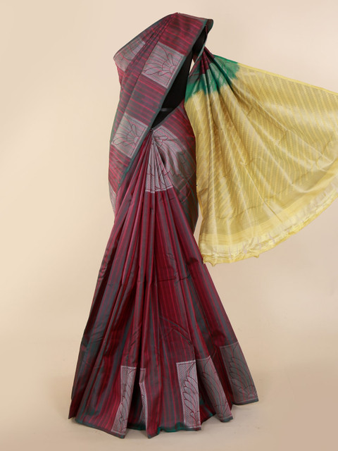 

Pothys Burgundy & Yellow Pure Silk Woven Design Saree
