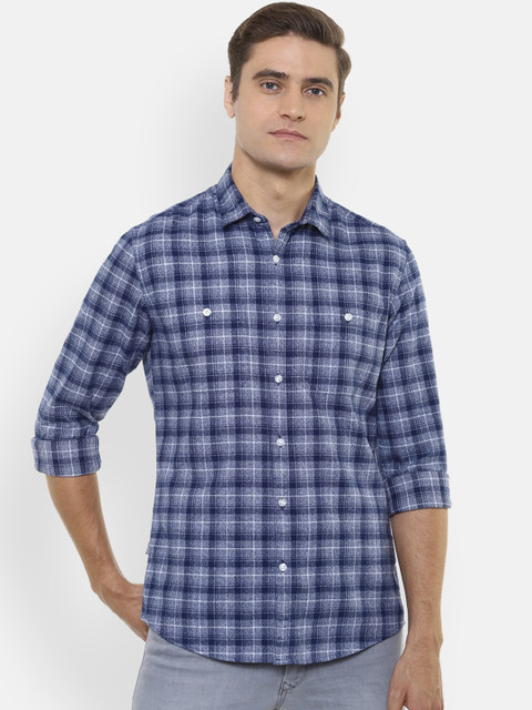 

Louis Philippe Jeans Men Blue Slim Fit Checked Casual Shirt
