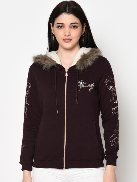 

METTLE Women Burgundy Solid Sweatshirt