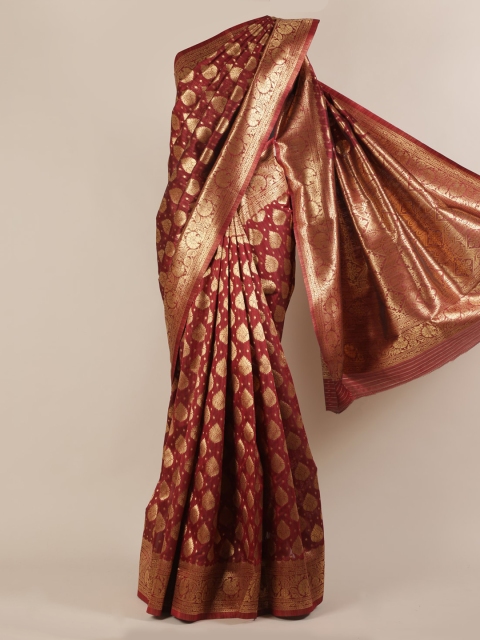 

Pothys Maroon & Gold-Coloured Jute Silk Woven Design Saree