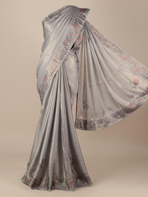 

Pothys Grey & Gold-Toned Jute Silk Embellished Saree
