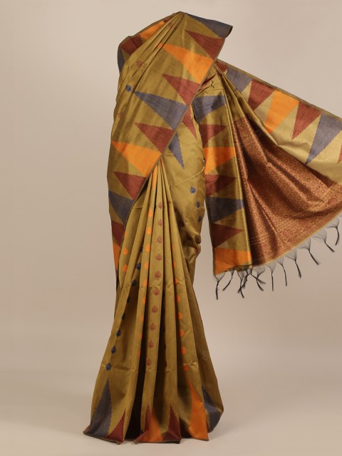 

Pothys Olive Green Printed Jute Silk Saree