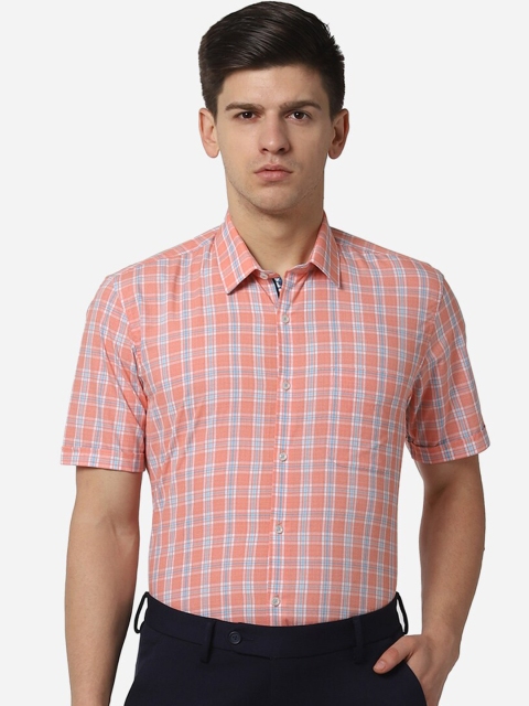 

Peter England Men Orange & Blue Regular Fit Checked Casual Shirt