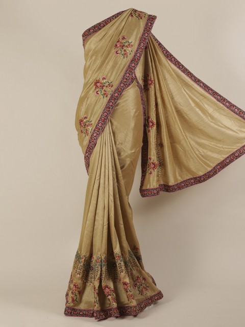 

Pothys Beige Embroidered Jute Silk Saree
