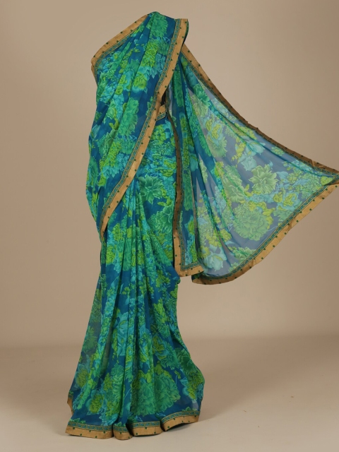 

Pothys Blue & Green Poly Chiffon Floral Printed Saree