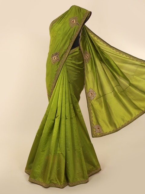 

Pothys Green Embellished Jute Silk Saree
