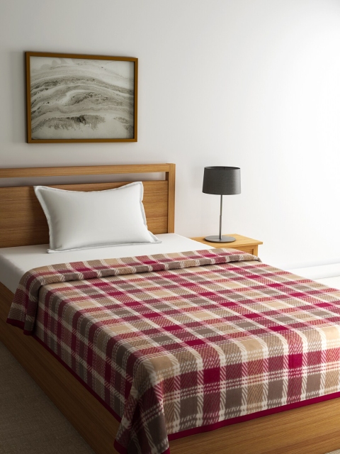 

Raymond Home Beige & Red Checked 354 GSM Woolen Heavy-Winter Double Queen Blanket