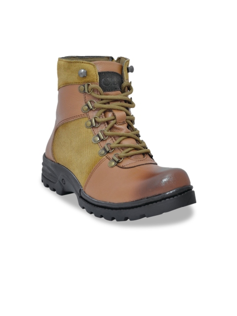 

Carlton London Men Tan Solid Leather Lightweight Mid-Top Flat Boots