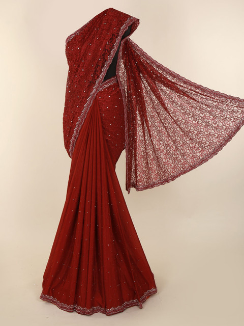 

Pothys Maroon Embellished Poly Georgette Saree