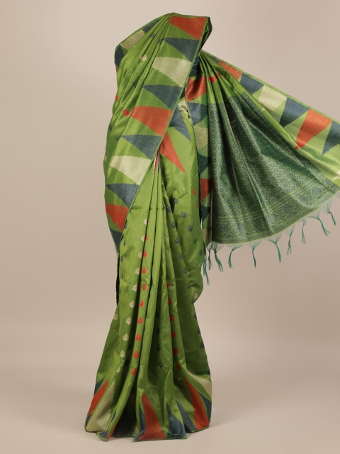 

Pothys Green & Bronze-Toned Jute Silk Checked Saree
