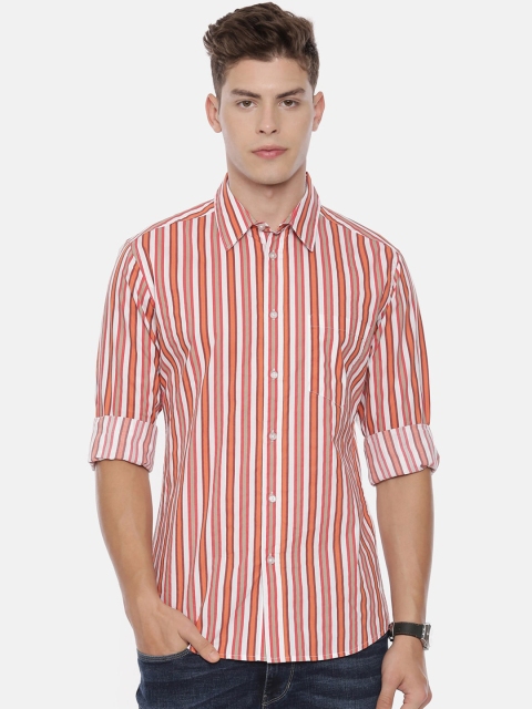 

QUANCIOUS Men Orange Regular Fit Striped Casual Shirt