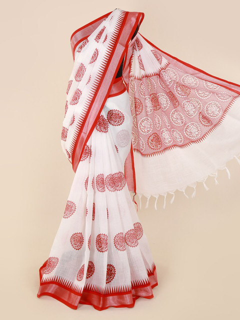 

Pothys White & Red Pure Cotton Printed Saree