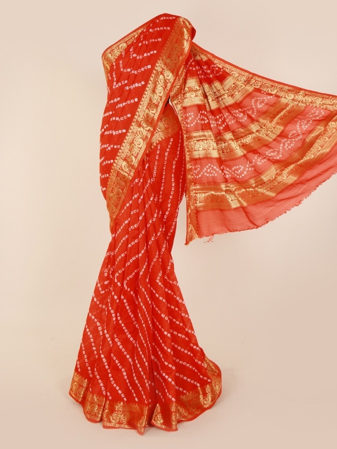 

Pothys Orange & Gold-Toned Art Silk Printed Bandhani Saree