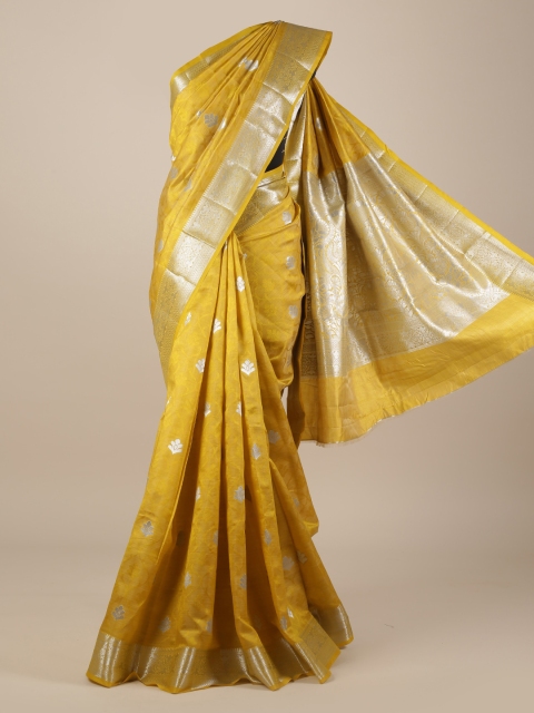 

Pothys Mustard Yellow & Gold-Coloured Jute Silk Woven Design Saree