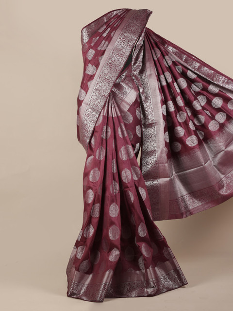 

Pothys Purple & Silver-Toned Jute Silk Woven Design Saree