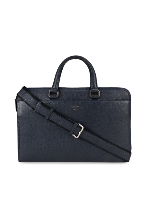 

Da Milano Men Blue Solid Leather Laptop Bag