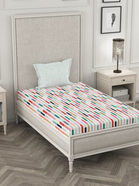 

Portico New York White & Pink Striped 144TC Cotton Single Bedsheet With 1 Pillow Cover