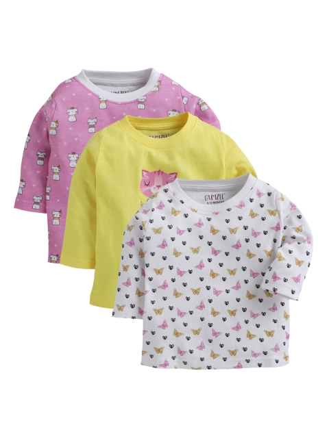 

BUMZEE Unisex Kids Pack Of 3 Printed Round Neck T-shirts, Yellow
