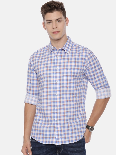 

QUANCIOUS Men Blue & White Regular Fit Checked Organic Cotton Casual Shirt