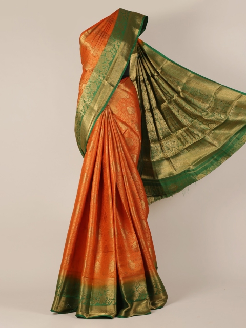 

Pothys Orange & Green Jute Silk Solid Saree