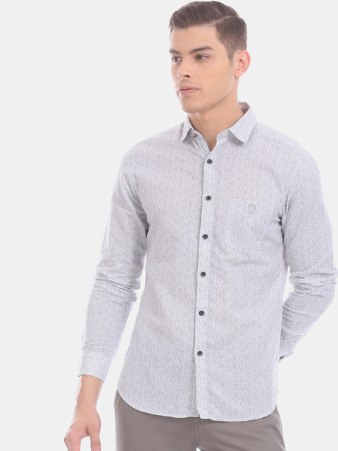 

True Blue Men Grey Slim Fit Printed Casual Shirt